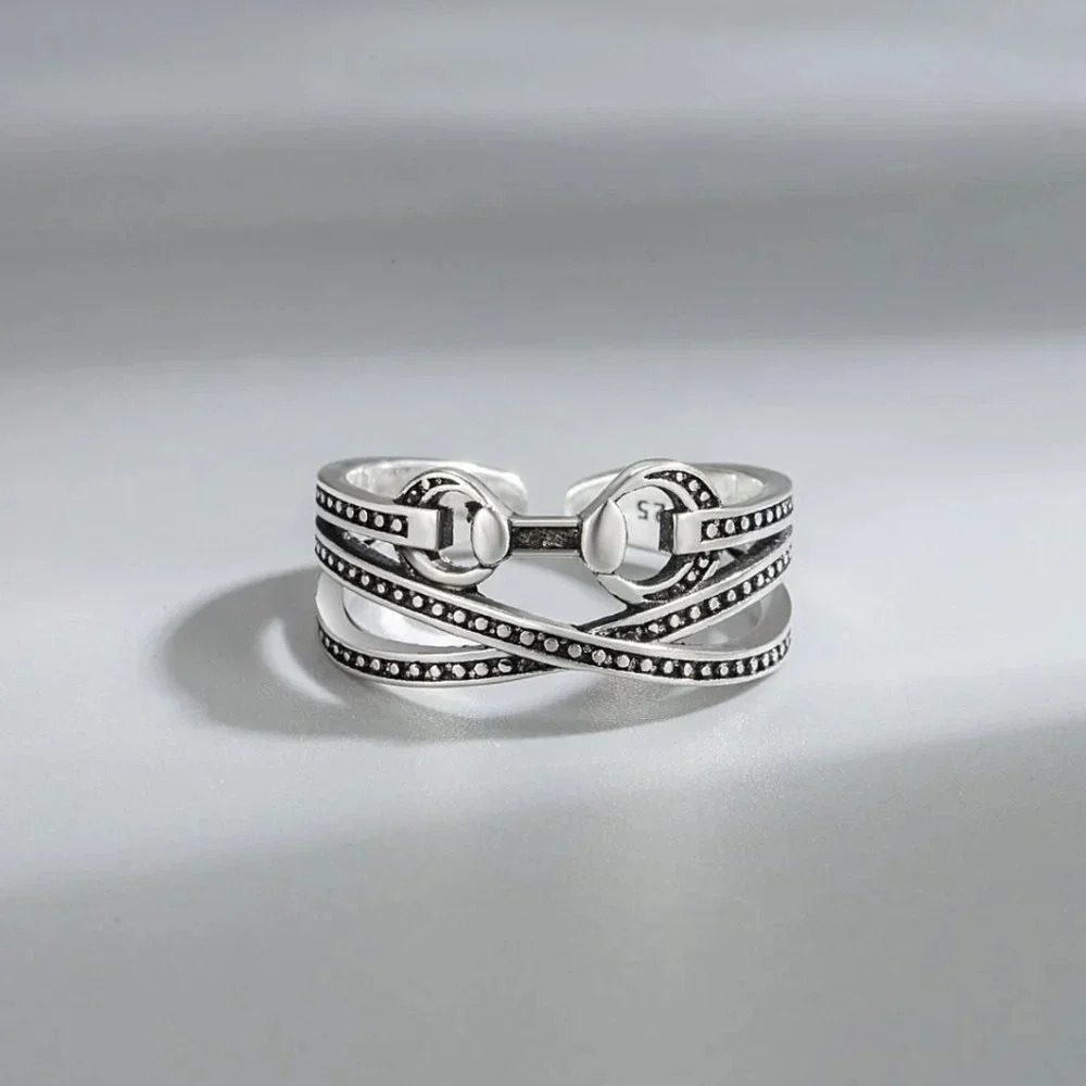 Minimalist 925 Sterling Silver Chunky Belt Buckle Ring Cross Twist Vintage Ring